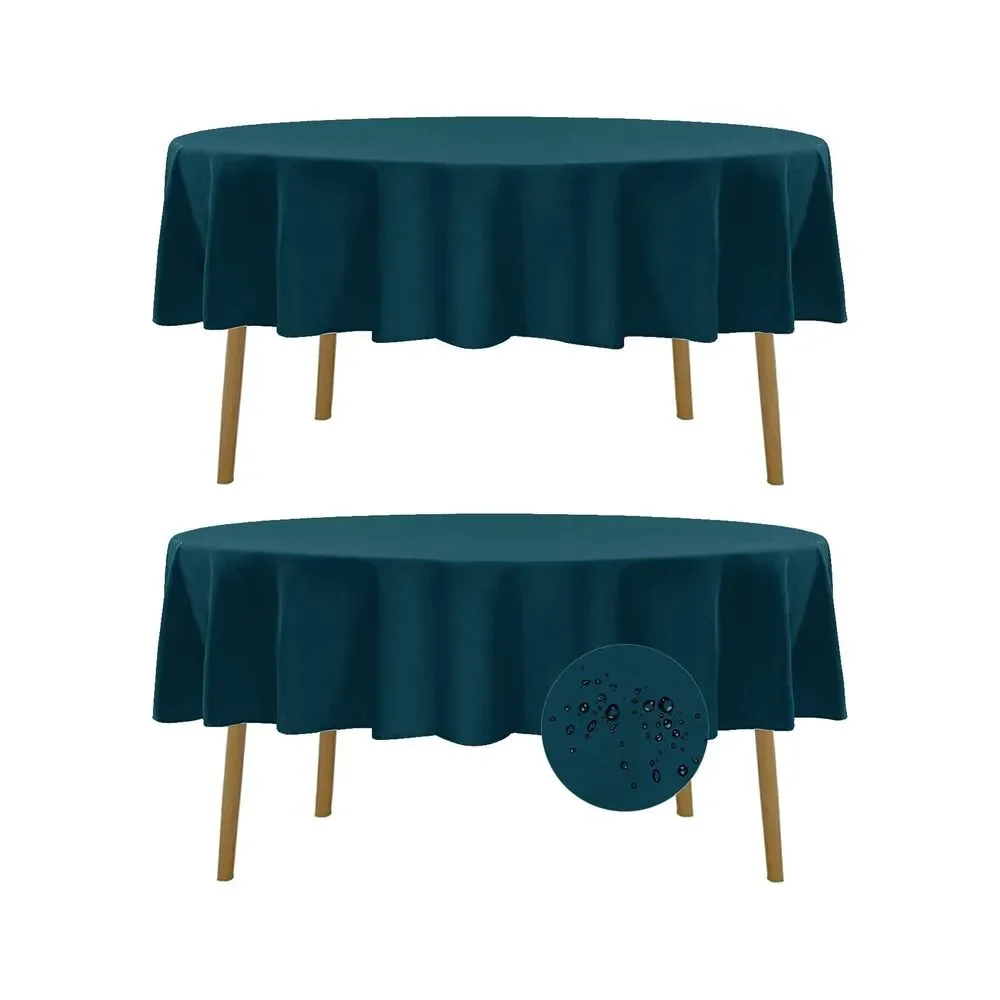 Set of 2, 70 Inch Round Tablecloth, Waterproof Fabric Table Cover (Peacock Blue)